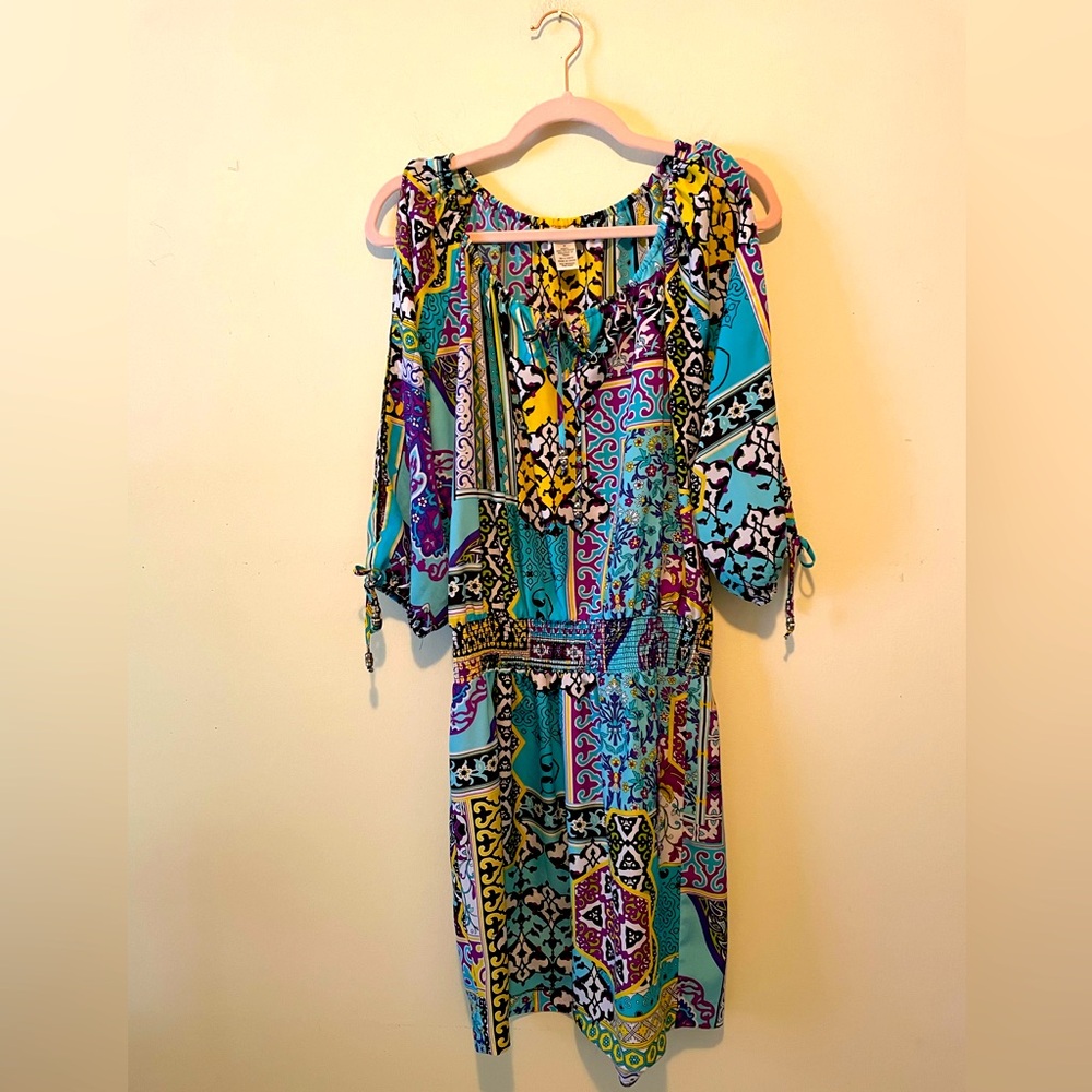 Cache Colorful Patterned Long Sleeve Dress
